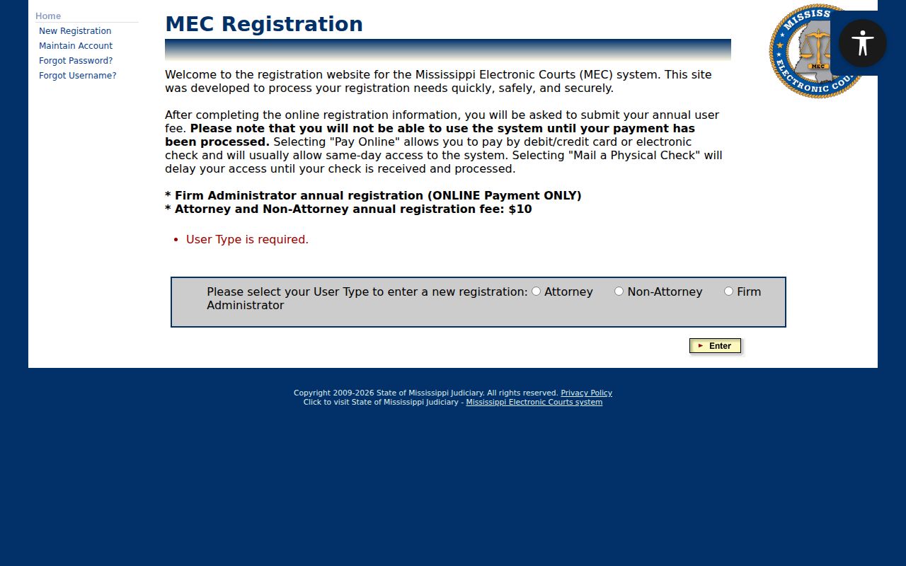 Winston case search PAMEC registration type choices