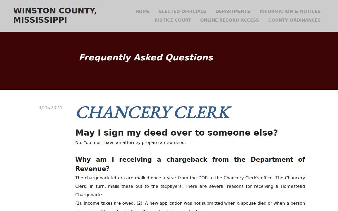 Winston County civil docket and Chancery land-record access source