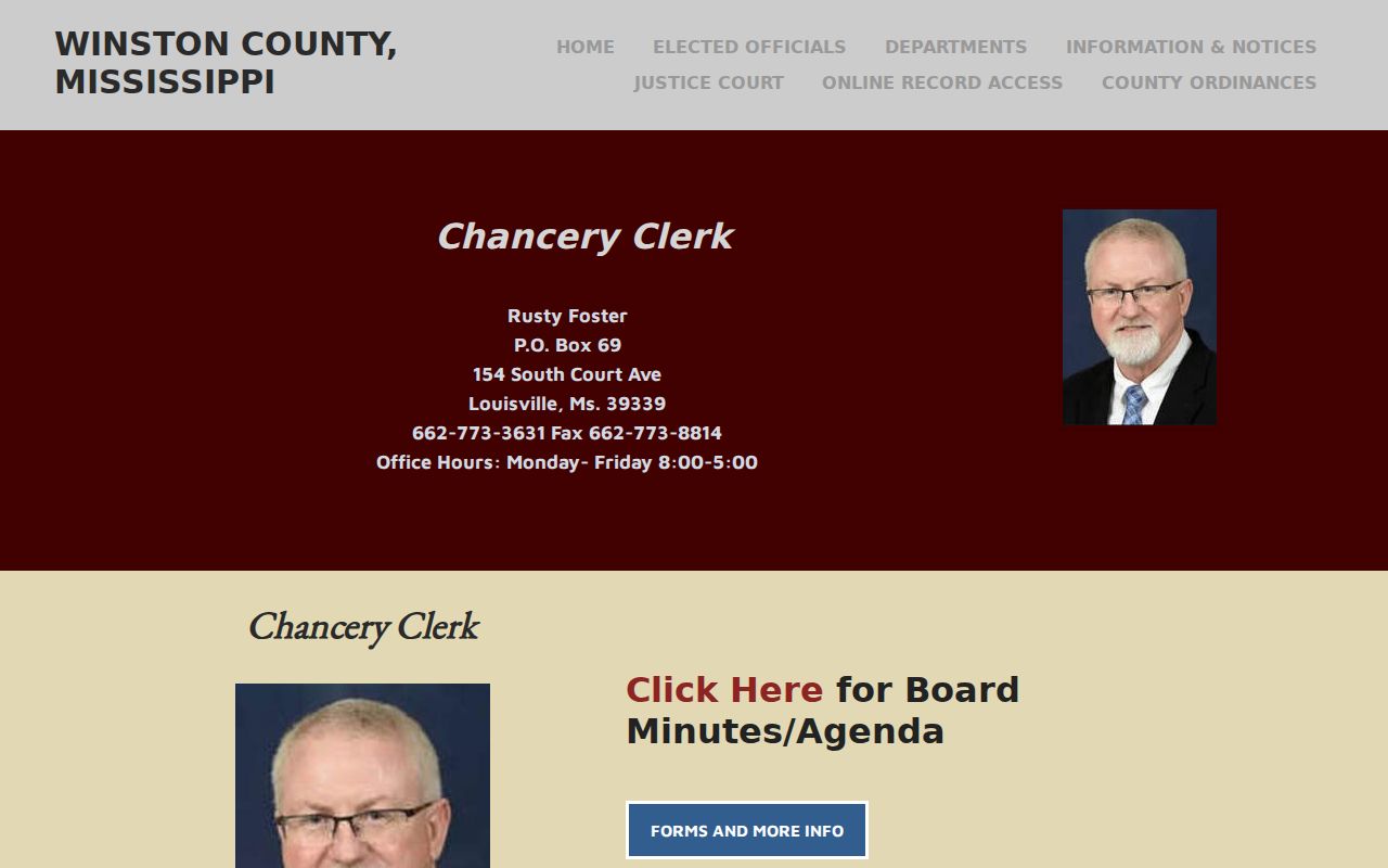 Winston County court docket Chancery Clerk records page